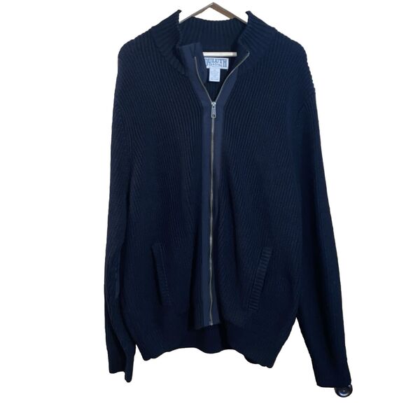 Duluth Trading Co. Men's XL Woolblend FullZip Black Chunky Knit Sweater Grandpa - Picture 1 of 9